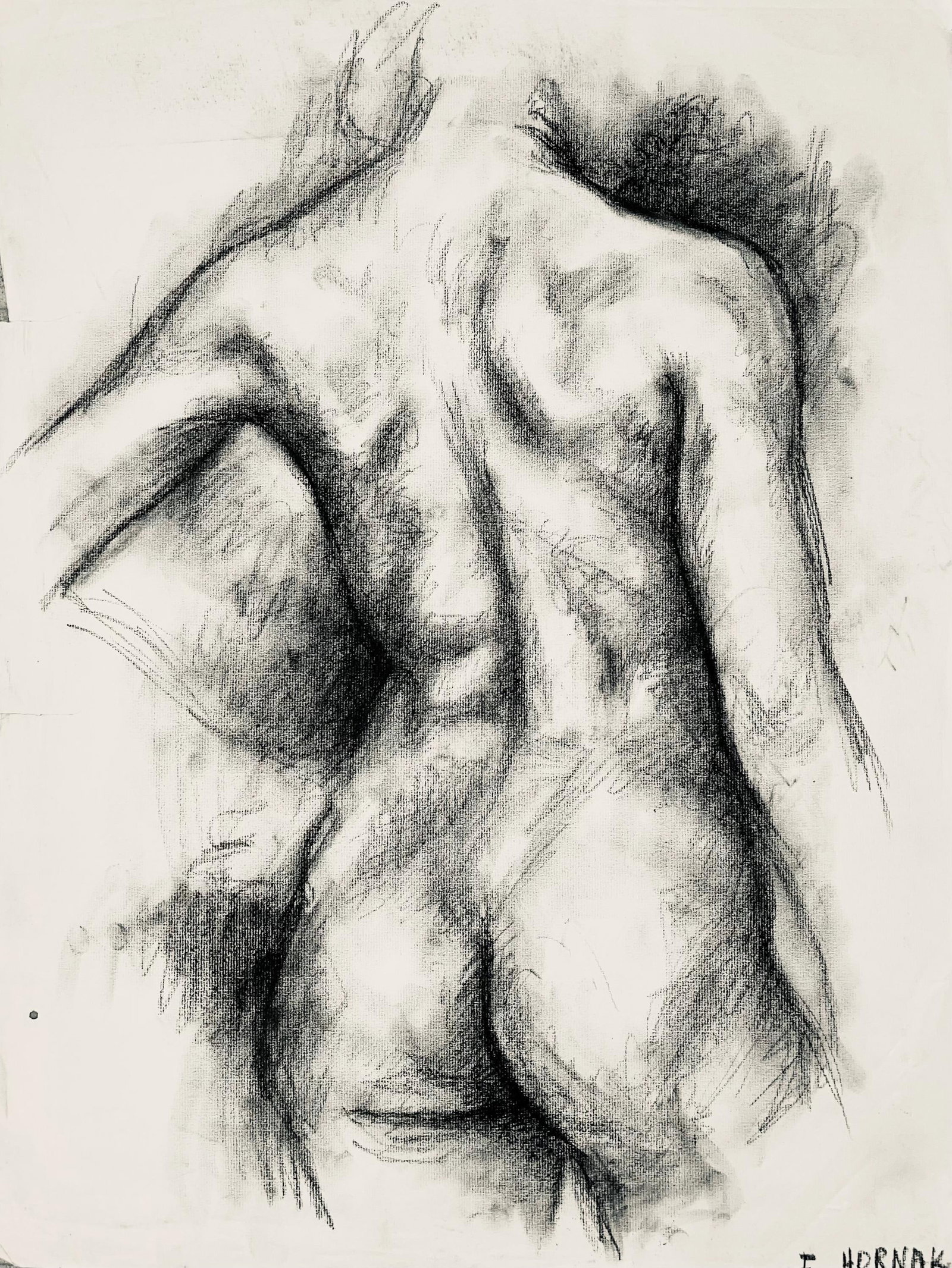 Ian Hornak, Renaissance Female Nude Figure Study, 1963, Original Drawing: Charcoal on velin paper, circa 1963. Paper Size: 23 x 18 inches. Good condition, consistent with age. Inscription: Unsigned, Estate stamped, verso. Provenance: Estate of Ian Hornak, East Hampton. Note