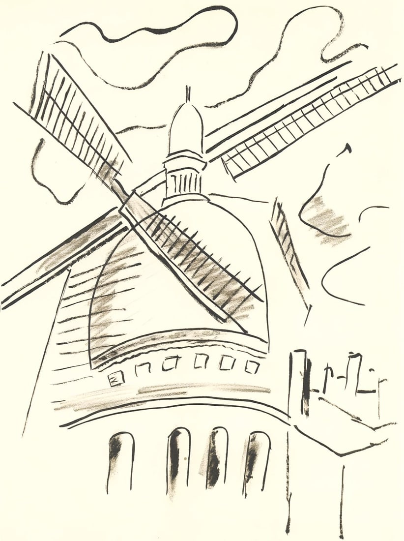 Fernand Leger, Composition, mes voyages: Lithograph on velin bouffant des Papeteries de Hauteville paper. Paper Size: 13.78 x 9.84 inches. Excellent condition. Unsigned and unnumbered, as issued. Notes: From the folio, Fernand Leger mes voya