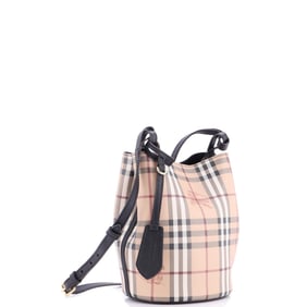 Burberry Lorne Bucket Bag Haymarket Coated Canvas Small