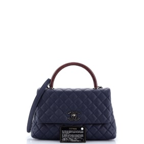 Chanel Coco Top Handle Bag Quilted Caviar with Lizard Embossed Handle Small
