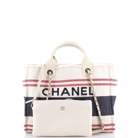 Chanel Deauville Tote Fringe Striped Canvas Small