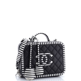 Chanel Filigree Vanity Case Quilted Caviar with Striped Leather Large