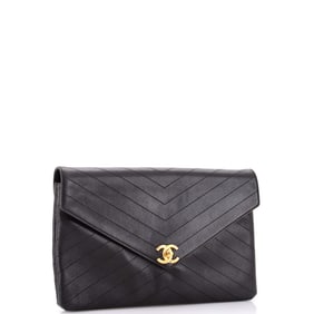 Chanel Coco Chevron Flap Clutch Stitched Calfskin