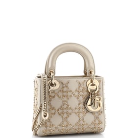 Christian Dior Lady Dior Chain Bag Crystal Embellished Cannage Quilt Leather Mini