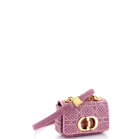 Christian Dior Caro Bag Crystal Embellished Cannage Quilt Canvas Micro