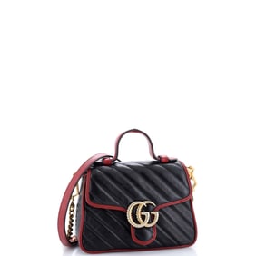 Gucci GG Marmont Top Handle Flap Bag Diagonal Quilted Leather Mini