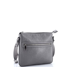 Gucci Front Zip Messenger GG Embossed Perforated Leather Small