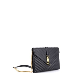 Saint Laurent Classic Monogram Envelope Chain Bag Matelasse Chevron Leather Medium