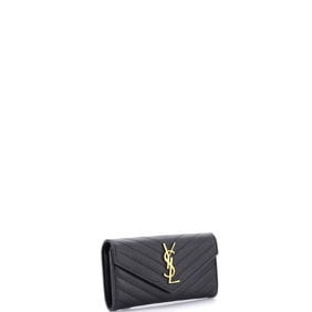 Saint Laurent Classic Monogram Flap Wallet Matelasse Chevron Leather Large