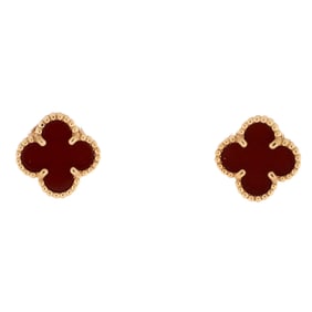 Van Cleef & Arpels Sweet Alhambra Stud Earrings 18K Rose Gold and Carnelian