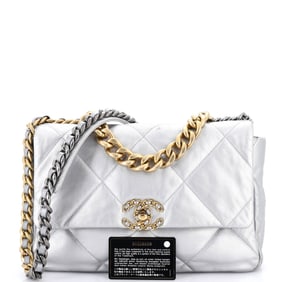 Chanel 19 Flap Bag Quilted Leather Large (Silver)