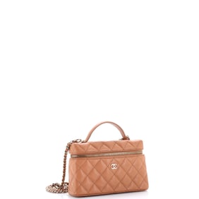 Chanel Classic Top Handle Vanity Case with Chain Quilted Caviar Small (Neutral)