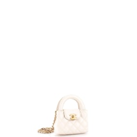 Chanel Kelly Top Handle Shopping Bag Quilted Shiny Aged Calfskin Nano (White)
