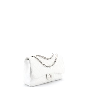 Chanel Classic Single Flap Bag Quilted Caviar Jumbo (White)