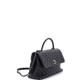 Chanel Coco Top Handle Bag Quilted Caviar Medium (Black)