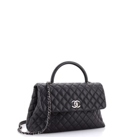 Chanel Coco Top Handle Bag Quilted Caviar Medium (Black)