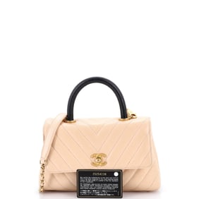 Chanel Coco Top Handle Bag Chevron Calfskin with Lizard Mini (Neutral)