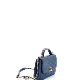 Chanel Chain Infinity Top Handle Bag Quilted Lambskin Mini (Blue)