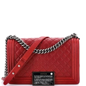 Chanel Boy Flap Bag Quilted Caviar New Medium (Red)