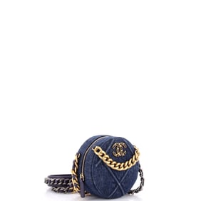 Chanel 19 Round Clutch with Chain Quilted Denim (Blue)