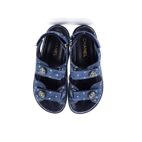 Chanel Women's Velcro Dad Sandals Printed Denim (Blue)