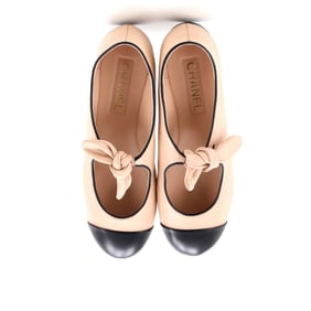 Chanel Women's Bow Cap Toe Mary Jane Flats Leather (Black, Neutral)