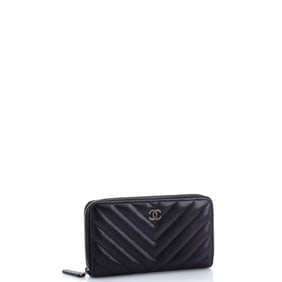 Chanel Zip Around Wallet Chevron Caviar Small (Black)