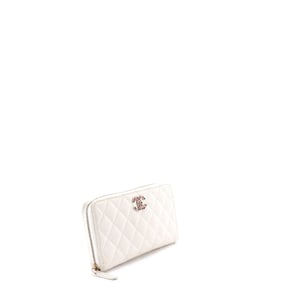 Chanel Crystal CC Zip Around Wallet Quilted Caviar Long (White)