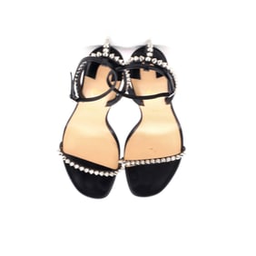 Christian Louboutin Women's So You Heeled Sandals Crystal Spiked Leather 100 (Black)