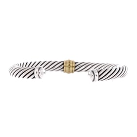 David Yurman Cable Classic Center Station Bracelet Sterling Silver with 18K Yellow Gold and Diamonds