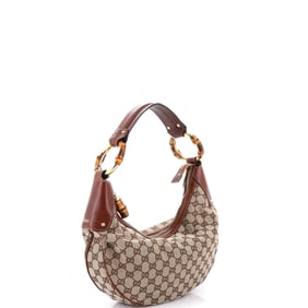 Gucci Bamboo Ring Half Moon Web Hobo GG Canvas Medium (Brown)
