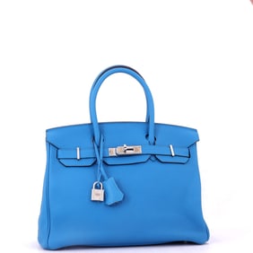 Hermes Birkin Handbag Blue Togo with Palladium Hardware 30