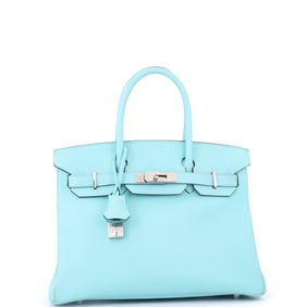 Hermes Birkin Handbag Blue Epsom with Palladium Hardware 30