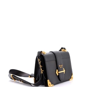 Prada Cahier Crossbody Bag Leather and Saffiano Leather Large (Black)