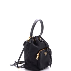 Prada Drawstring Bucket Bag Tessuto Small (Black)