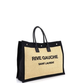 Saint Laurent Rive Gauche Shopper Tote Raffia with Canvas Large (Neutral)