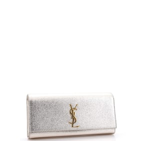 Saint Laurent Classic Monogram Clutch Metallic Calfskin Long (Silver)