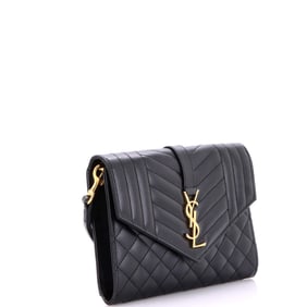 Saint Laurent Classic Monogram Envelope Wristlet Clutch Matelasse Chevron Leather (Black)