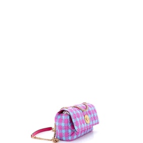 Versace Medusa Icon Chain Flap Bag Quilted Tweed East West (Blue, Pink)