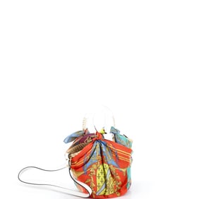 Versace La Medusa Basket Bag Woven Straw and Printed Satin Small