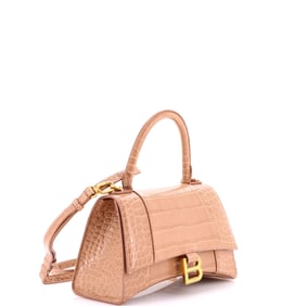 Balenciaga Hourglass Top Handle Bag Crocodile Embossed Leather Small Pink