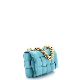 Bottega Veneta Cassette Chain Crossbody Bag Padded Maxi Intrecciato Leather Blue