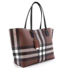 Burberry Open Tote Check E-Canvas Large Brown