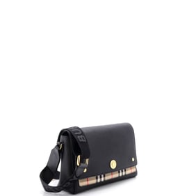 Burberry Note Crossbody Bag Leather with Vintage Check Canvas Medium Black, Brown