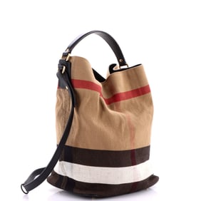 Burberry Ashby Bag House Check Canvas Medium Black