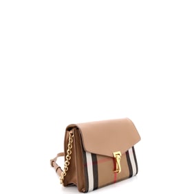 Burberry Macken Crossbody Bag Leather and House Check Canvas Small Brown