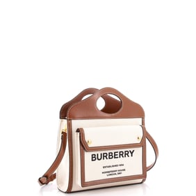 Burberry Logo Pocket Tote Canvas with Leather Mini Brown, Neutral