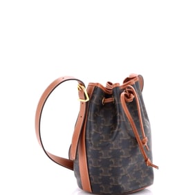 Celine Drawstring Bucket Bag Triomphe Coated Canvas Small Brown