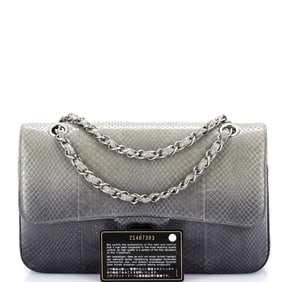 Chanel Classic Double Flap Bag Python Medium Gray