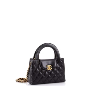 Chanel Kelly Top Handle Shopping Bag Quilted Shiny Aged Calfskin Mini Black